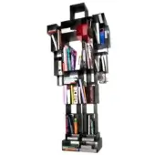Exceptional Casamania Robox bookcase crafted in black-painted metal with stacked cubbies and a single red accent, matte finish