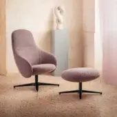 Distinguished Miniforms Nebula Alu lounge chair with mauve woven textile and dark matte black aluminium base crafted with a tilt return mechanism