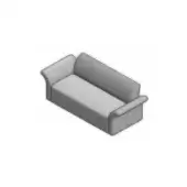 Gray fabric three-seater sofa with rounded armrests and a box-like base, shown in a minimalist studio product shot.