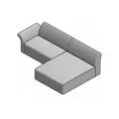 Gray sectional sofa, matte fabric upholstery, L-shape design with boxy cushions and a continuous platform base in a studio setting.