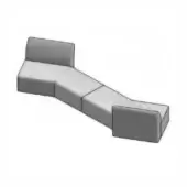 Modular sofa gray fabric L-shape, rectangular upholstered modules, matte finish, geometric lines, boxy silhouette, studio product shot.
