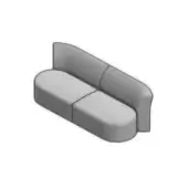 Modular sofa gray rounded sections studio shot, low profile matte upholstery, curved backrests, continuous base, configurable arrangement.