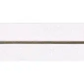 White elastic ribbon with dense white glitter and central dark brown cord, flat lay on a white background.