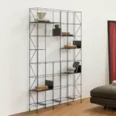 Elegant Casamania Network bookcase crafted in black metal with a matte finish and modular thermoformed panels