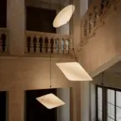 Distinguished Miniforms Rificolona suspension lamp in off-white recycled polyethylene with frosted light-emitting components