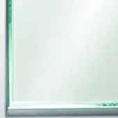 Translucent pale green glass sheet with reflective trim, frosted texture, and smooth polished surface; studio lighting reflection visible.