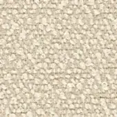Woven fabric texture, creamy off-white and beige, irregular looped weave with nubby elements and a matte finish, label visible.