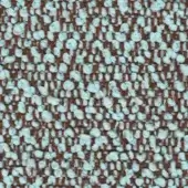 Woven textile sample, brown and light blue yarns, dense irregular pattern with nubby loops, vertical linear structure, speckled texture.