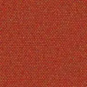 Red-orange flax fabric sample displays a dense, rectilinear weave with golden yellow and muted purple flecks, suitable for upholstery.