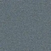 Flax blend fabric sample, muted blue-gray with beige and brown speckles, dense regular weave, matte finish, “Main Line Flax Camira” (b).