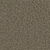 Flax fabric sample, muted taupe with heathered texture, dense plain weave with brown and blue flecks, matte finish, durable weight.