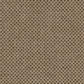 Woven fabric sample in umber brown features a repeating circular perforation pattern within a tight grid, matte finish, with brand text.