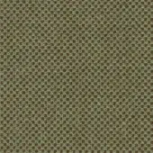 Olive-green textile sample with dense, circular umber perforations; tightly woven fabric displays a subtle, repeating pattern and structured texture.