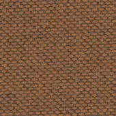 Terracotta woven fabric with geometric grid pattern, dark gray threads, matte finish; Kvadrat Re Wool 568 wool textile sample.