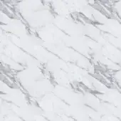 Carrara marble texture with dense gray veining in sweeping patterns, polished surface reflecting light, white and gray contrast.