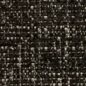 Woven tweed fabric, dark brown and off-white, dense irregular pattern with visible fibers and matte finish, labeled “lucinasco” textile.