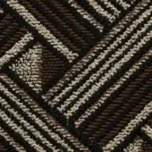 Woven fabric texture, geometric pattern in brown, cream, and black, diagonal lines and stepped shapes, tight weave, matte finish, cierre1972.