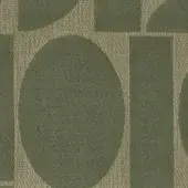 Geometric fjord textile pattern in muted olive-green with beige-grey outlines, featuring rectangles and a circle in a woven, grid layout.