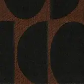 Fjord textile pattern, dark gray and rust-brown woven fabric, repeating semi-circles with vertical bands and linear grain.