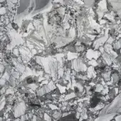Grey ceramic texture with fractured stone pattern, white base, dark grey veins, matte finish, and rounded dark inclusions.