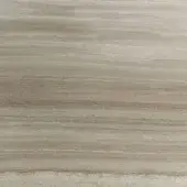 Beige marble texture with horizontal striations, polished finish, layered shades of cream and light brown, natural stone edge detail.