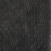 Dark gray leather texture with a dense, woven grid pattern and matte finish, displaying a consistent square motif and raised dimensional surface.