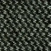 Charcoal gray woven fabric texture with heathered effect, displaying looped pile construction and fiber knots, labeled “bross > fabric (b) molly > col. 194”.