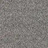 Gray looped pile fabric with orsetto texture, dense short fibers, heathered tonal variations, and a plush, slightly irregular surface.