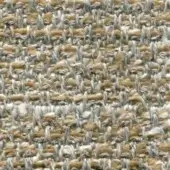 Woven fabric texture, gold-brown and cool gray heathered yarns, dense irregular pattern with raised nubby surface, label reads "bross > fabric".
