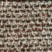 Woven tweed fabric texture, off-white and reddish-brown, dense irregular weave with visible knots; “bross > fabric (c) savanna > col. 622” text.