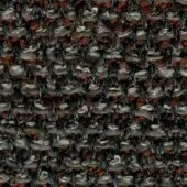 Tweed-like fabric texture in charcoal gray, reddish-brown, and olive green with irregular weave; identified as “bross savanna col. 672”.
