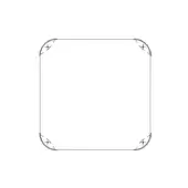 Gray square frame with corner "X" motifs against a white background, digital graphic, minimalist composition, clean lines, geometric pattern.