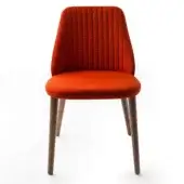 Exceptional Bross Break chair with vibrant orange fabric upholstery and dark brown matte wooden legs crafted in Italy