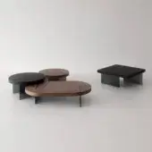 Elegant Cierre1972 Byron coffee table with medium-toned brown wood and transparent base displaying natural grain patterns