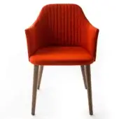 Exceptional Bross Break armchair with vibrant orange upholstery and dark brown finished wood legs crafted in Italy