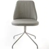 Elegant Bross Break swivel chair fully upholstered in light gray smooth matte fabric with a sleek metal base crafted in Italy