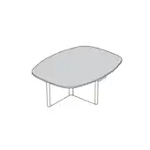 Gray stone coffee table with rounded rectangular shape and angled metallic legs, labeled “wings – rectangular shaped.”
