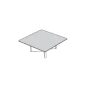 Square coffee table, light gray stone top, black metal angled legs, minimalist design, geometric form, labeled “wings – square”.