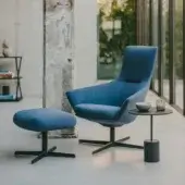Superior Lapalma Wing Tip lounge chair with textured blue fabric upholstery and matte black powder coated aluminum base