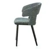 Lavish Bross Path armchair with curved form upholstered in textured gray premium fabric and dark-toned wood legs