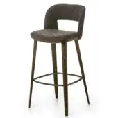 Superior Bross Path stool with light and dark gray fabric upholstery and dark finished wood base with metal footrest