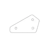 Metal plate with three circular holes, irregular angular shape, and dark outline against a white background.