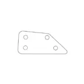 Metal plate with four holes, angular shape, matte finish, minimalist design, white background, functional component.