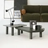 Captivating Cierre1972 Iceberg coffee table with overlapping marble-patterned top and dark gray cylindrical legs in matte finish