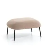 Exclusive Bross Sit ottoman crafted in Italy with light beige woven fabric and slender metal legs