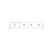 Rectangular graphic arrangement of gray and white blocks labeled “G” and “W” within a dark frame on a white background.