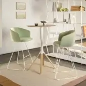 Distinguished Lapalma Fork bar table crafted in light-toned birch veneered oak with a white powder-coated aluminum base and wood legs