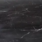 Marquinia nero stone texture displays dark gray to black polished surface with bright white irregular veining and subtle light reflections.