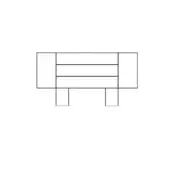 Rectangular shelving unit schematic, black lines, three tiers with square side extensions and base supports on white background.