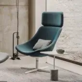 Captivating Lapalma Auki lounge chair with headrest upholstered in teal textured textile with powder-coated metal base